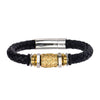 Load image into Gallery viewer, Steel and Gold Plated Bead in Black Braided Leather Bracelet