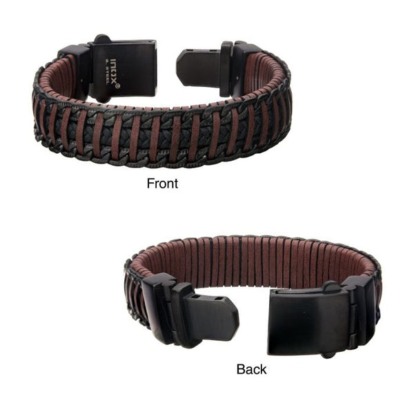 Red & Brown Weave Leather with Black Chain Bracelet