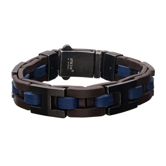 Blue, Brown & Black Leather Bracelet