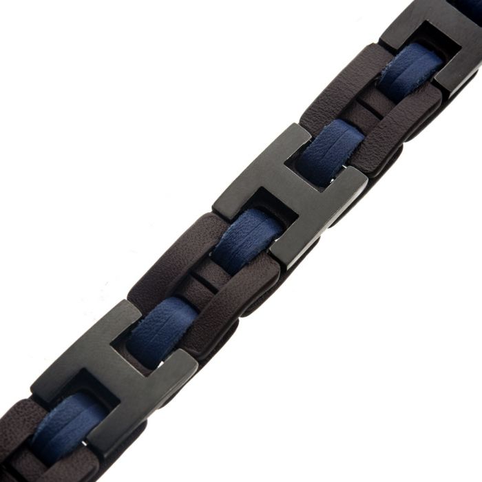 Blue, Brown & Black Leather Bracelet