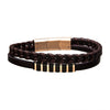 Load image into Gallery viewer, Brown Leather with Black &amp; Rose Gold Bar Bracelet