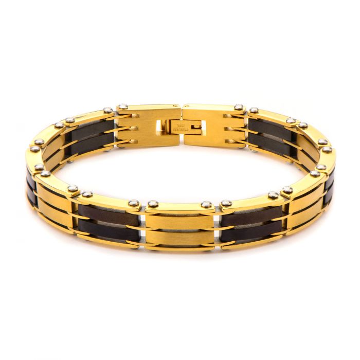 Steel Gold Plated and Black Plated H Link Bracelet