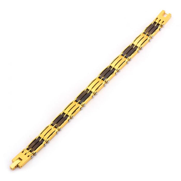 Steel Gold Plated and Black Plated H Link Bracelet