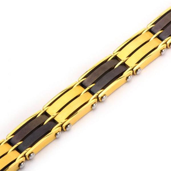 Steel Gold Plated and Black Plated H Link Bracelet