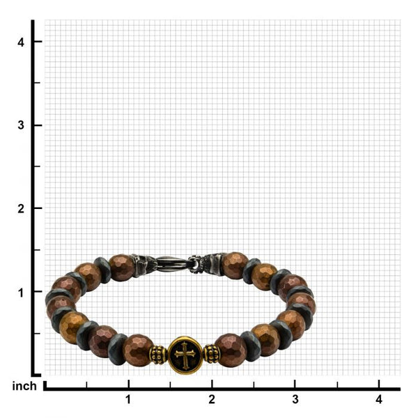 Brown and Black Beads in Cross and Skull Bracelet with Lobster Clasp