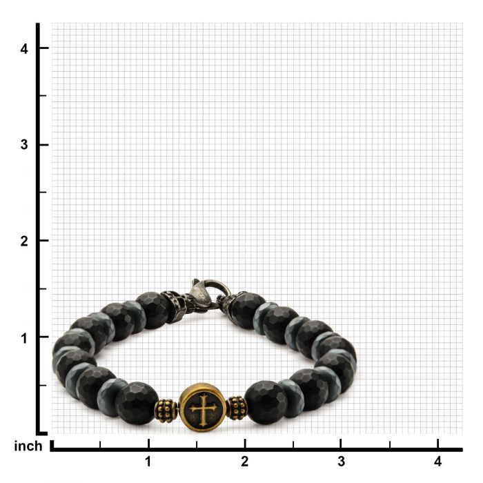 Brown and Black Beads in Cross and Skull Bracelet with Lobster Clasp