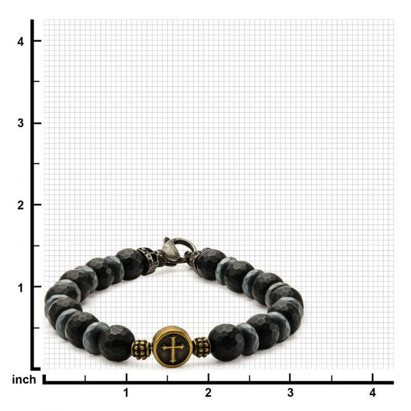 Black Beads in Cross and Skull Bracelet with Lobster Clasp