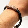 Load image into Gallery viewer, Black Leather with Cappuccino IP Hammered Beads Bracelet