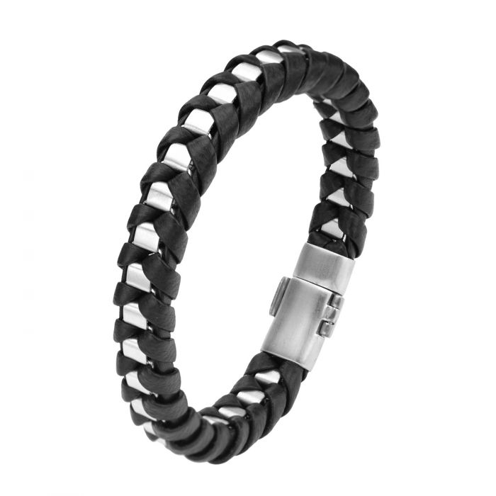 Matte Finished with Black Leather Thread Bracelet