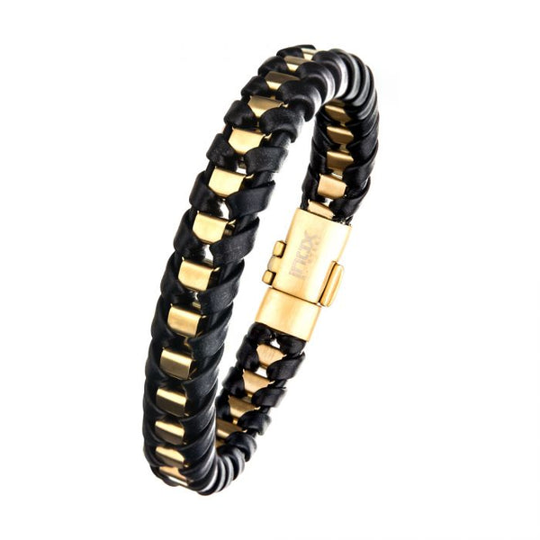 Black Leather with Gold Plated Bracelet