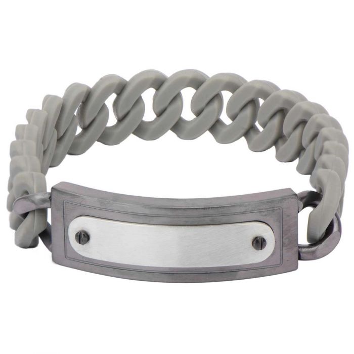 Grey Silicone Curb ID Bracelet (13mm)