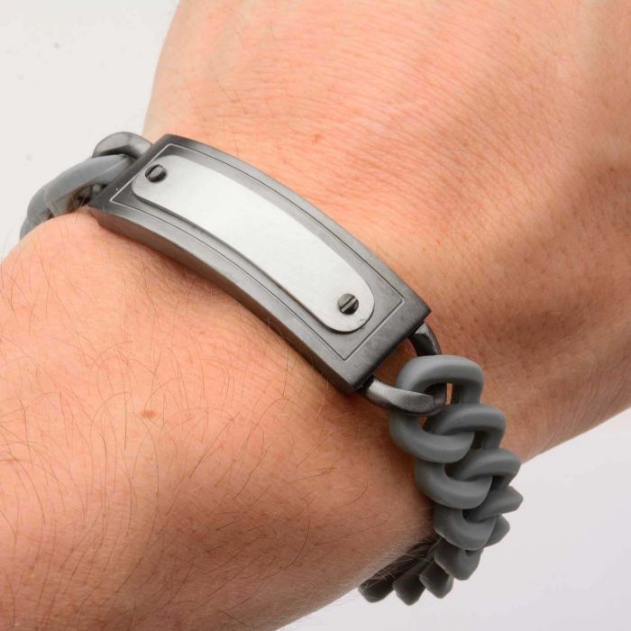 Grey Silicone Curb ID Bracelet (13mm)