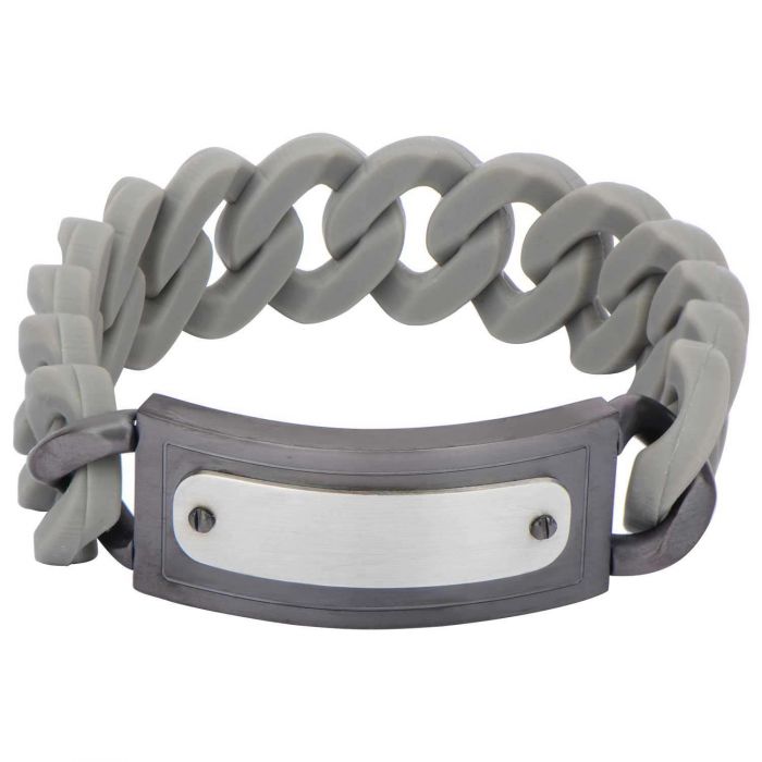 Grey Silicone Curb ID Bracelet (19mm)