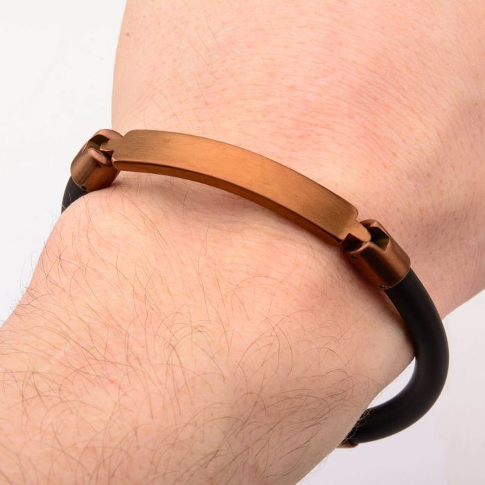 Matte Finished Brown Bar ID Rubber Engravable Bracelet
