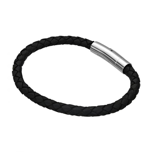 Single Black Braided Leather Bracelet