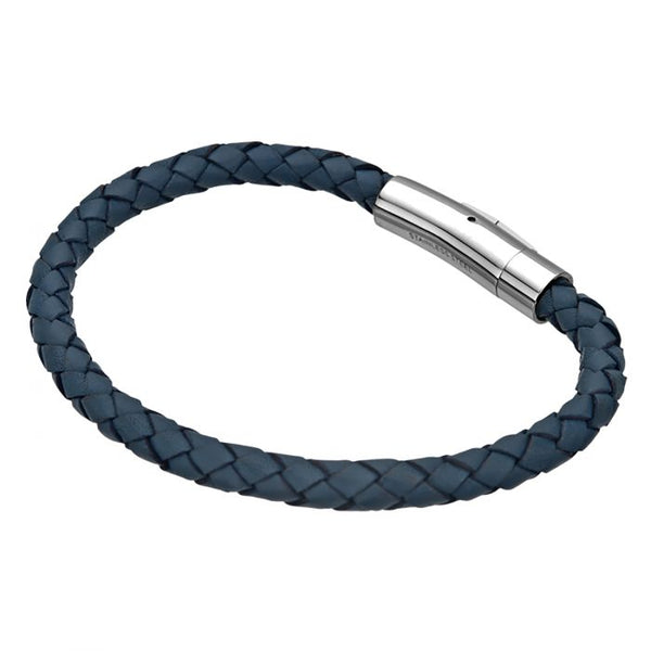 Single Blue Braided Leather Bracelet