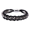 Load image into Gallery viewer, Black Leather Thread with Center Steel Skull Beads Bracelet