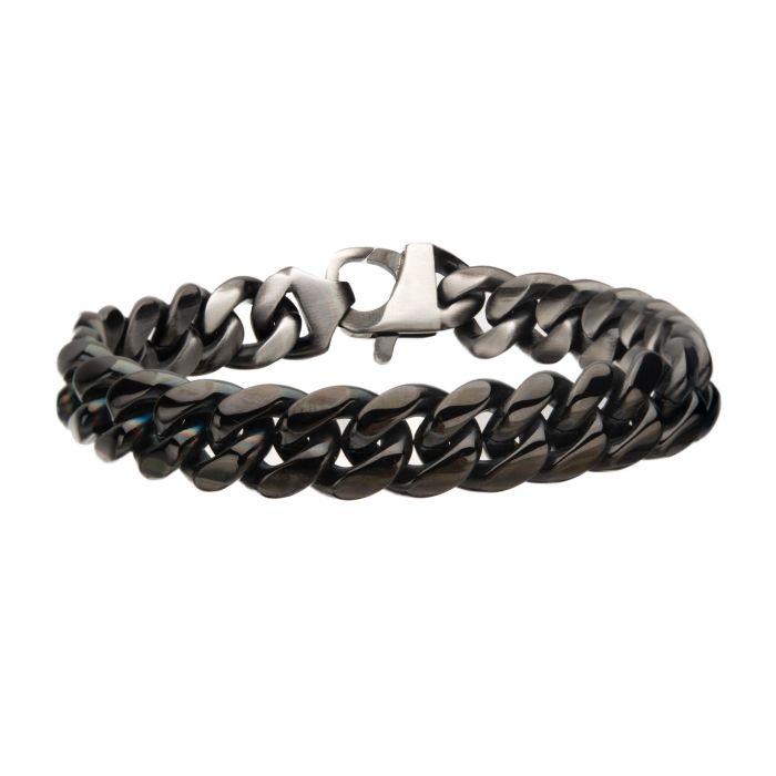 Matte Steel & Black Plated Reversible Big Curb Chain Colossi Bracelet