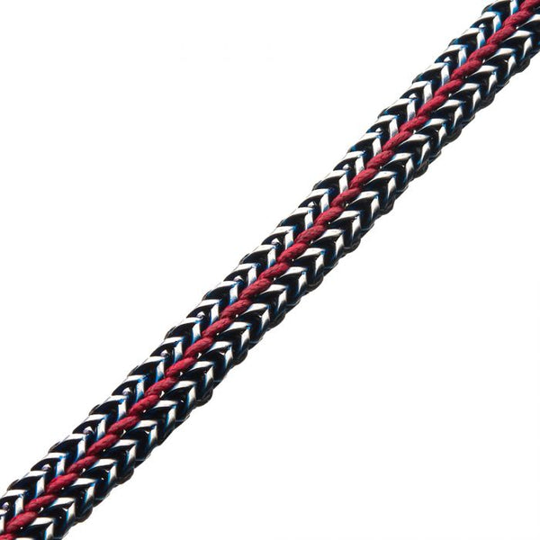 Allegiance Stainless Steel Bracelets with Red Wax Cord binding 2 Blue Antique Brushed Foxtail Links