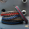 Load image into Gallery viewer, Allegiance Stainless Steel Bracelets with Red Wax Cord binding 2 Blue Antique Brushed Foxtail Links