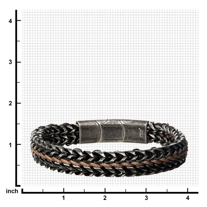 Allegiance Stainless Steel Bracelets with Brown Wax Cord binding 2 Antique Brushed Foxtail Links