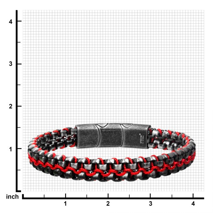 Allegiance Stainless Steel Bracelets with Red Wax Cord binding 2 Antique Brushed Bold Box Links