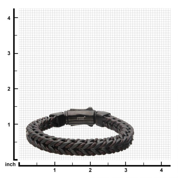 Brown Leather Binding Steel Matte Black Chain Bracelet