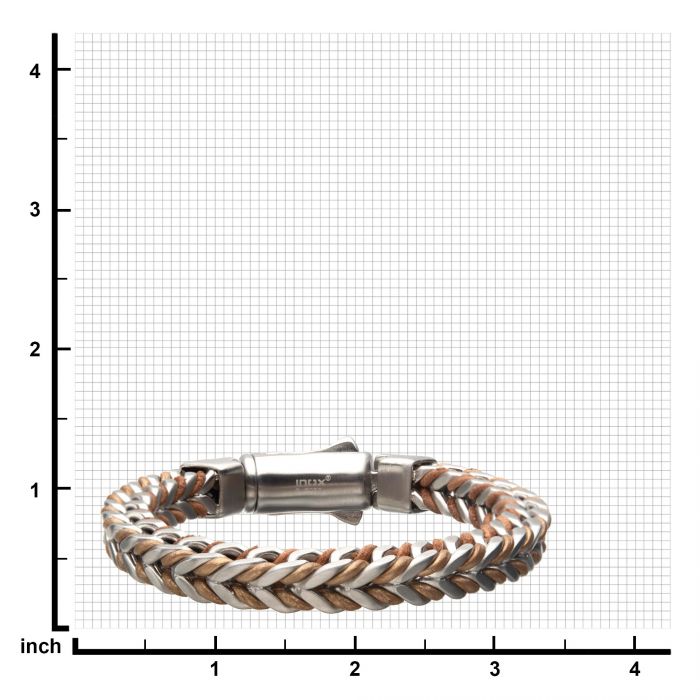 Rose Gold Leather Binding Steel Chain Bracelet