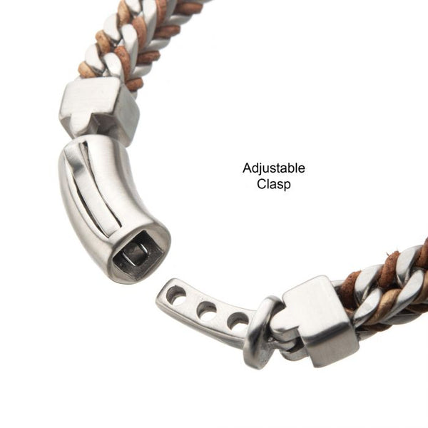 Rose Gold Leather Binding Steel Chain Bracelet