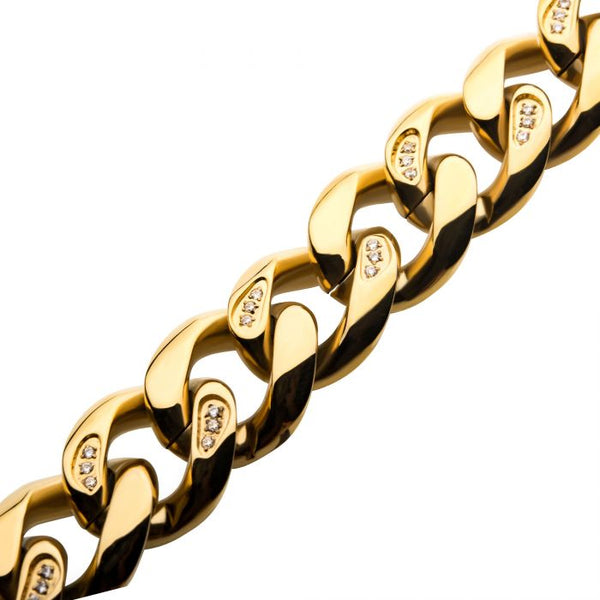 18K Gold Plated with 30pcs Diamond Chunky Curb Chain Miami Cuban Bracelet