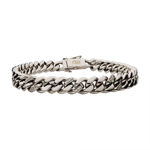 Stainless Steel with 30pcs Diamond Curb Chain Miami Cuban Bracelet