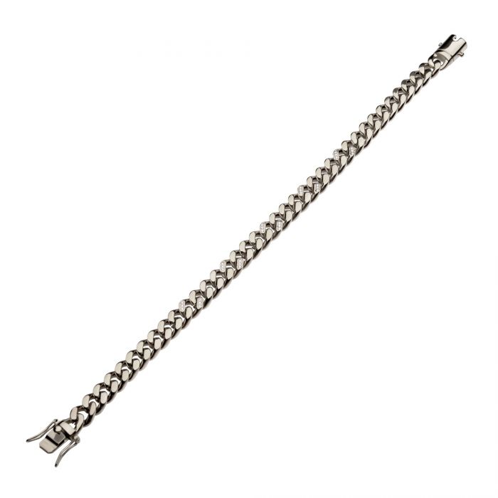 Stainless Steel with 30pcs Diamond Curb Chain Miami Cuban Bracelet