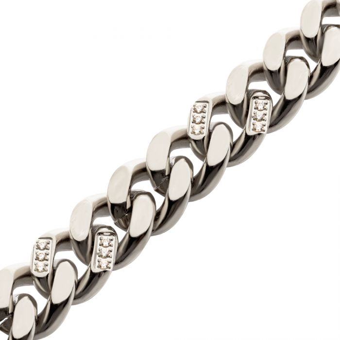 Stainless Steel with 30pcs Diamond Curb Chain Miami Cuban Bracelet