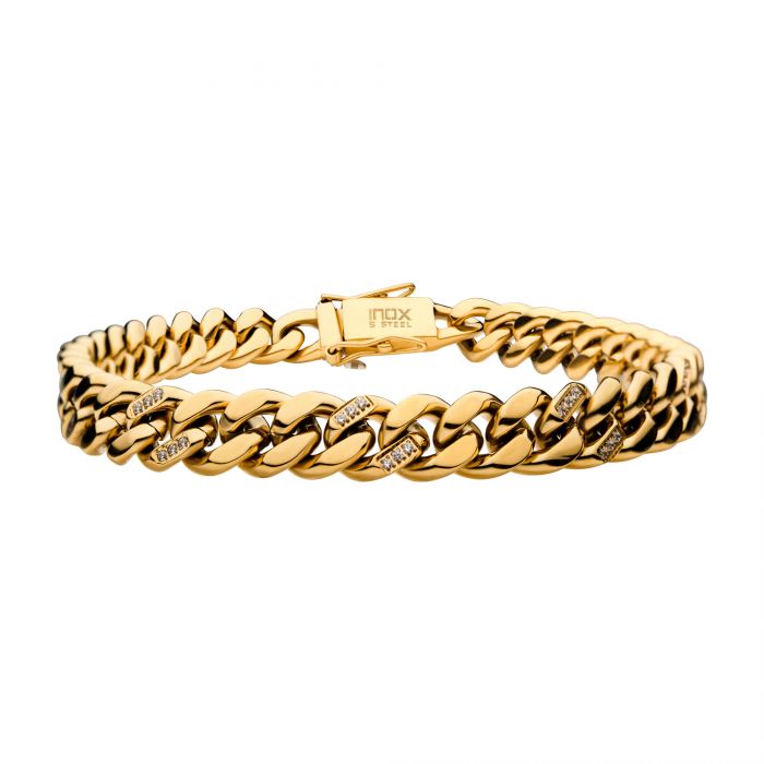 18K Gold Plated with 30pcs Diamond Curb Chain Miami Cuban Bracelet