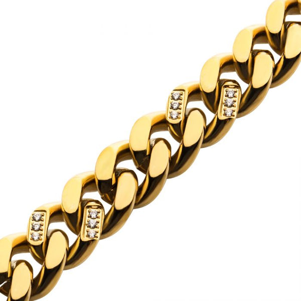 18K Gold Plated with 30pcs Diamond Curb Chain Miami Cuban Bracelet