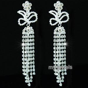 4.5" Drag Queen Rhinestone Dangle Clip On Earrings XE1023