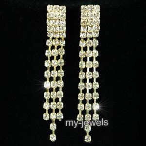 3 Rows Rhinestone Dangle Gold Plated Earrings XE1027