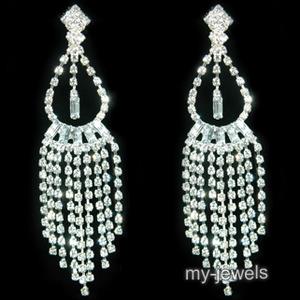 4" Drag Queen Rhinestone Dangle Clip On Earrings XE1031