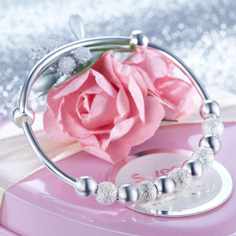 Solid 999 Silver Bangle Bracelet Baby Gift Adjustable Size XFB8001