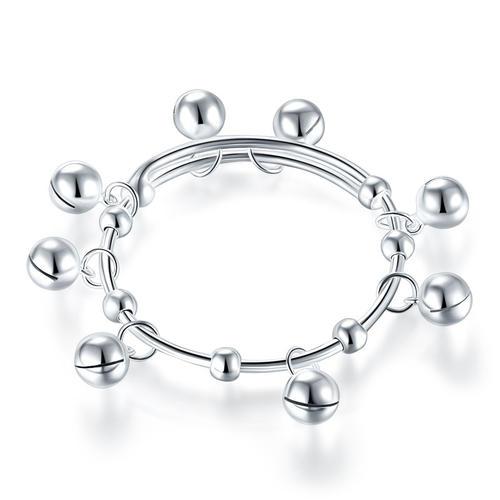 Solid 990 Silver Bells Bangle Bracelet Baby Kids Children Gift Adjustable Size X