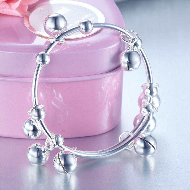 Solid 990 Silver Bells Bangle Bracelet Baby Kids Children Gift Adjustable Size X