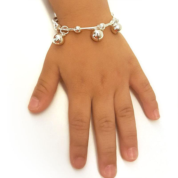 Solid 990 Silver Bells Bangle Bracelet Baby Kids Children Gift Adjustable Size X