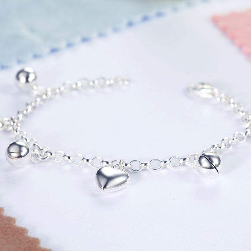 Solid 925 Sterling Silver Dangle Hearts Bracelet Baby Kids Girl Gift Children Je