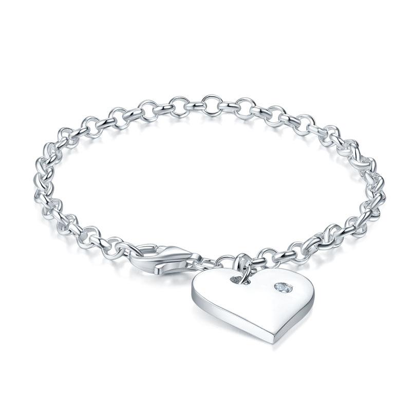 Kids Girl Gift Children Jewelry Solid 925 Sterling Silver Dangle Heart Bracelet