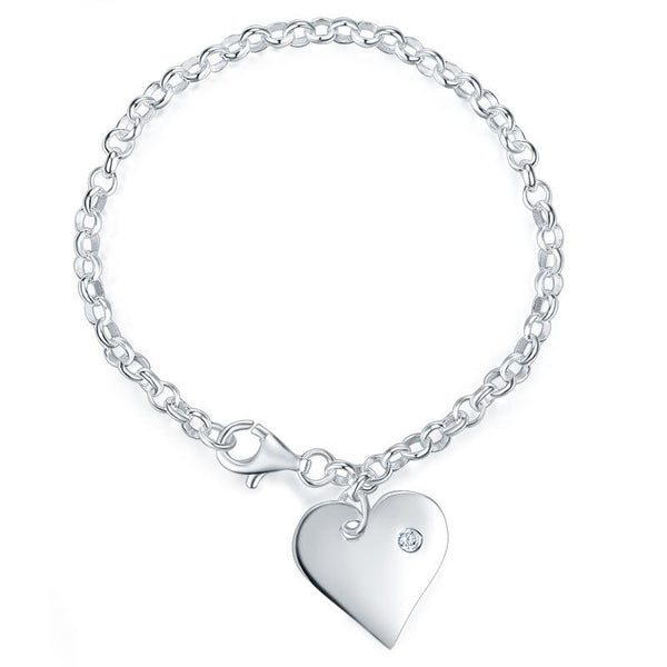 Kids Girl Gift Children Jewelry Solid 925 Sterling Silver Dangle Heart Bracelet