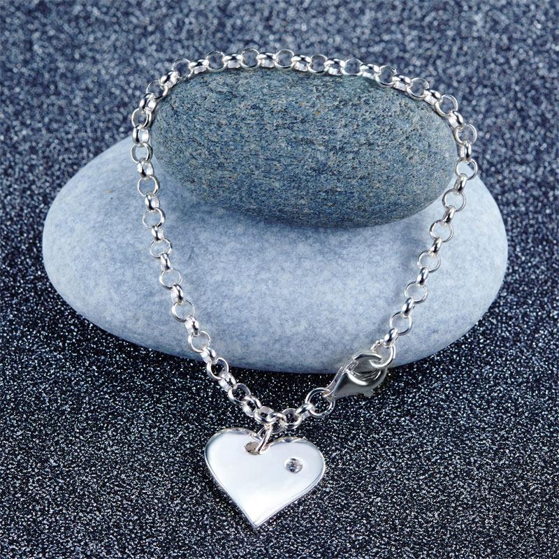 Kids Girl Gift Children Jewelry Solid 925 Sterling Silver Dangle Heart Bracelet