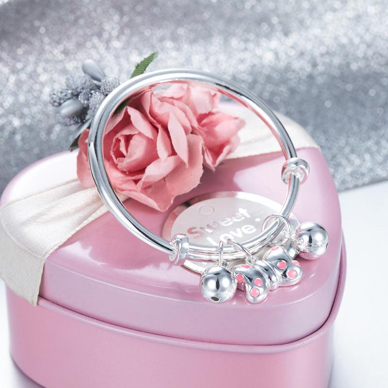 Newborn Girl 999 Pure Silver Knot Bells Baby Bangle XFB8057
