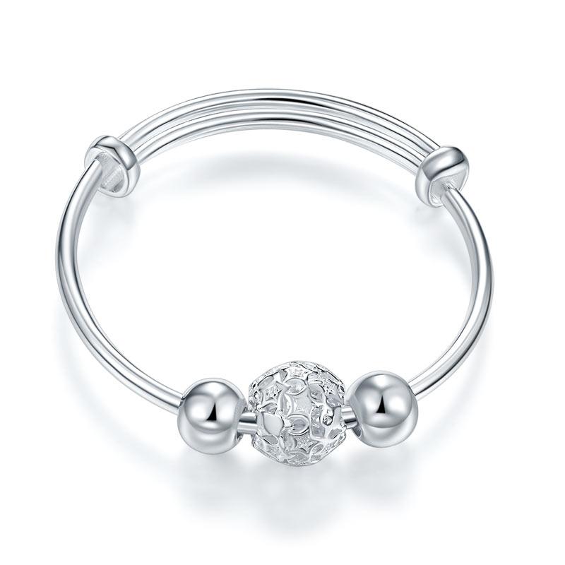 Newborn Baby 999 Pure Silver Flower Ball Baby Bangle XFB8058