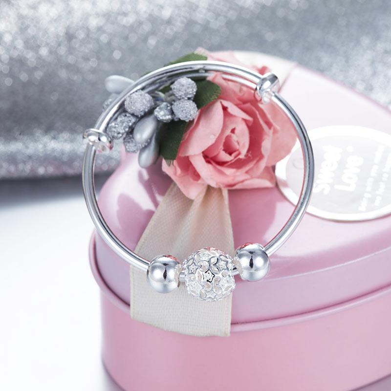 Newborn Baby 999 Pure Silver Flower Ball Baby Bangle XFB8058