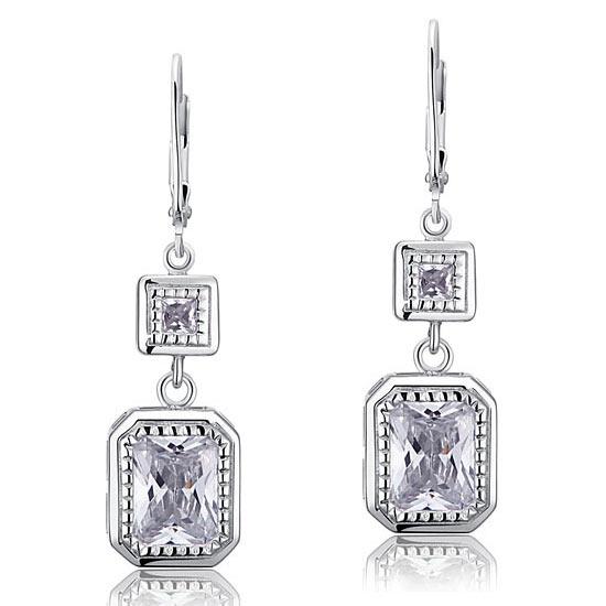 4 Carat Emerald Cut Created Diamond 925 Sterling Silver Dangle Earrings XFE8014